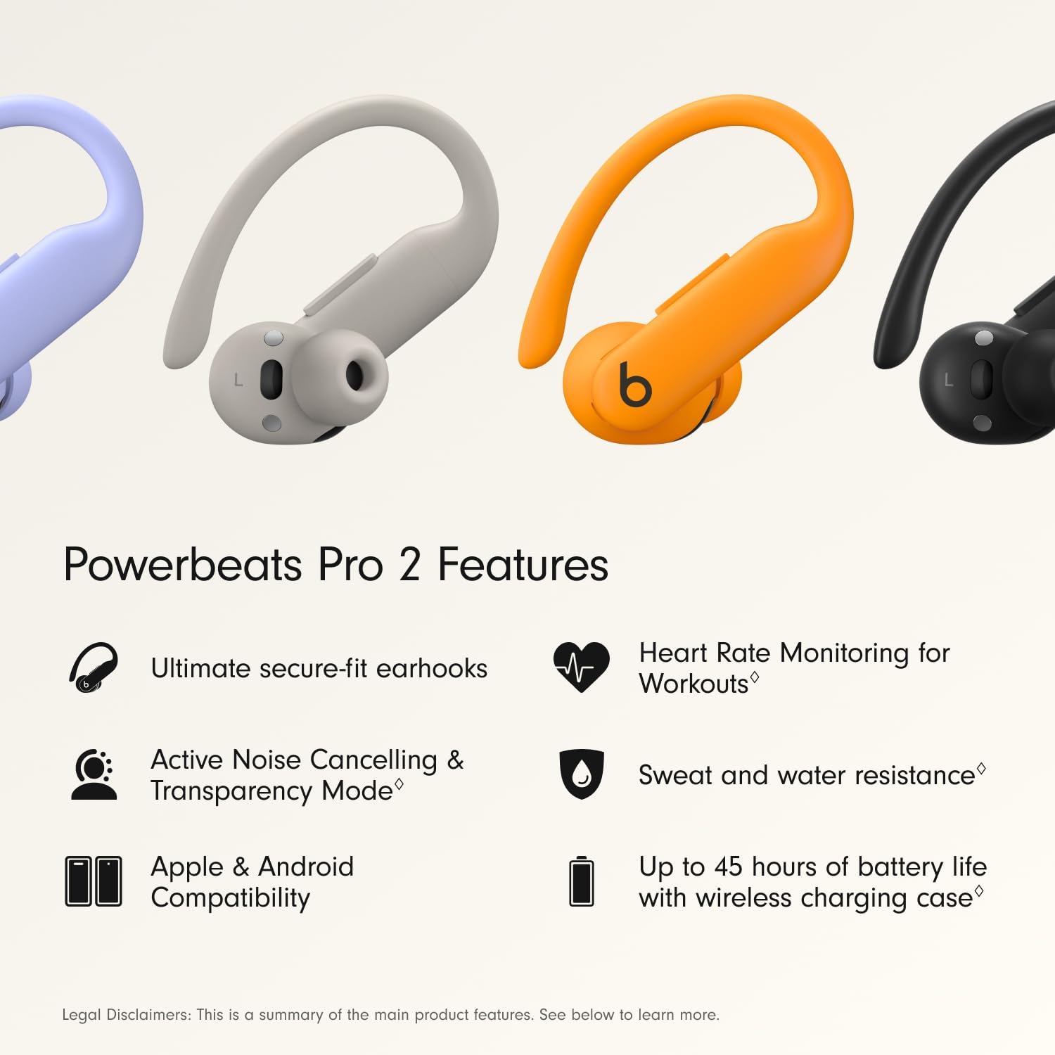 Beats Powerbeats Pro 2 - Wireless Noise Cancelling Workout Earbuds with Secure- Fit Earhooks, Up to 45-Hour Battery with Charging Case, Sweat & Water Resistant, Heart Rate Monitoring - Electric Orange