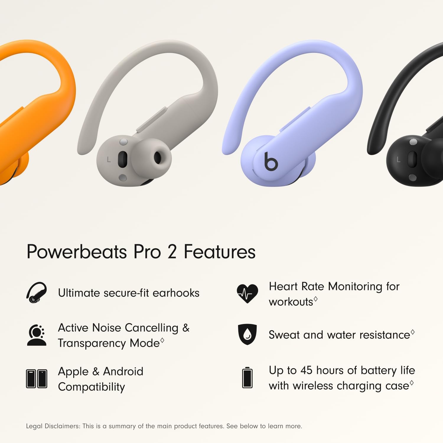 Beats Powerbeats Pro 2 - Wireless Noise Cancelling Workout Earbuds with Secure- Fit Earhooks, Up to 45-Hour Battery with Charging Case, Sweat & Water Resistant, Heart Rate Monitoring - Electric Orange