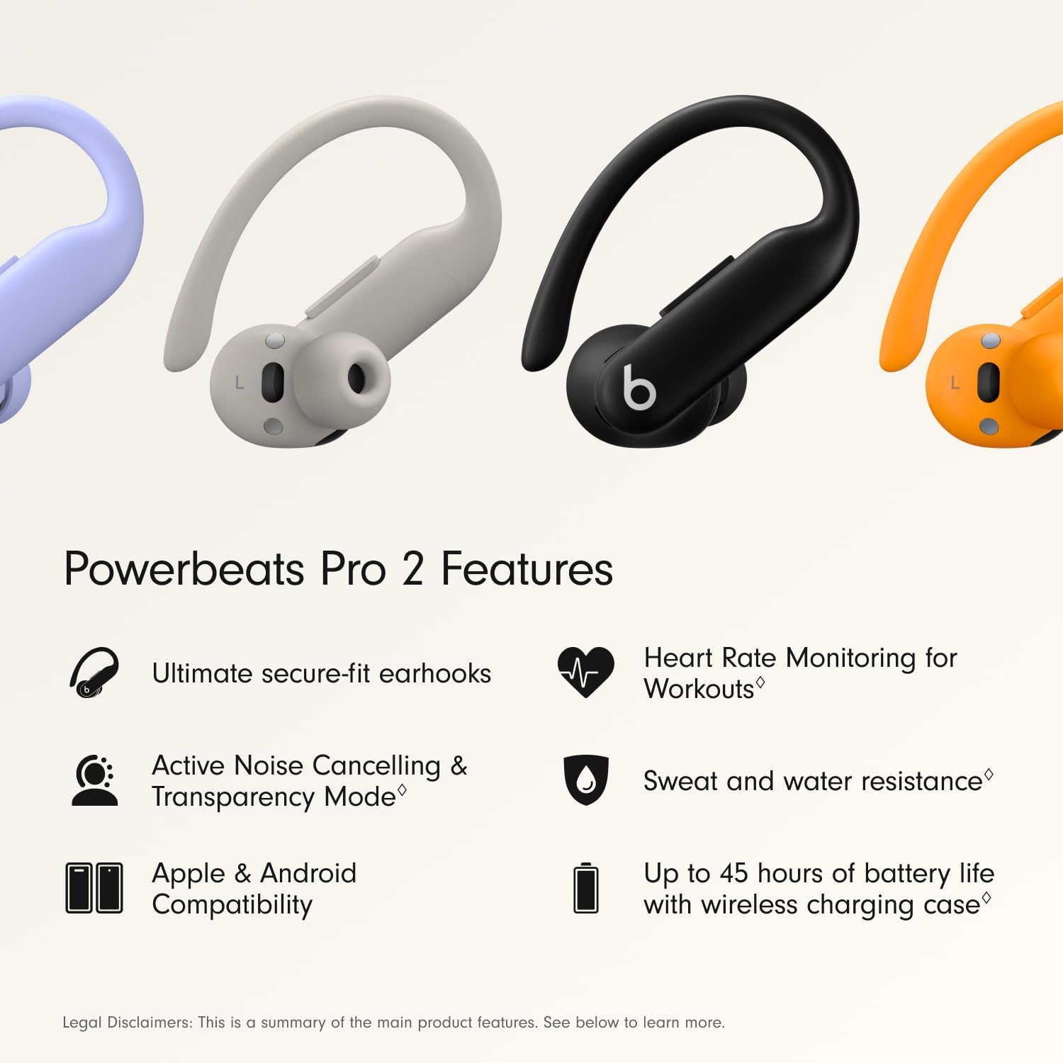 Beats Powerbeats Pro 2 - Wireless Noise Cancelling Workout Earbuds with Secure- Fit Earhooks, Up to 45-Hour Battery with Charging Case, Sweat & Water Resistant, Heart Rate Monitoring - Electric Orange