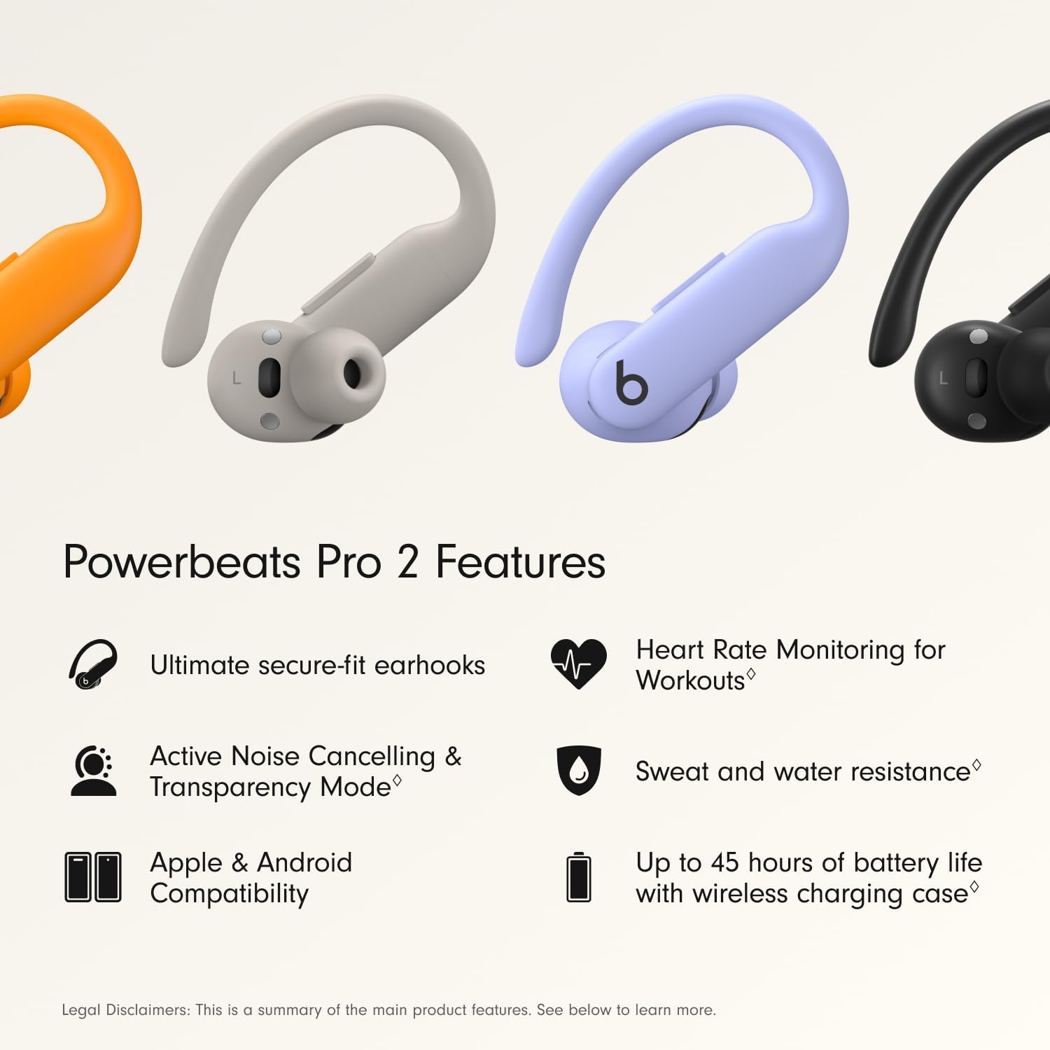 Beats Powerbeats Pro 2 - Wireless Noise Cancelling Workout Earbuds with Secure- Fit Earhooks, Up to 45-Hour Battery with Charging Case, Sweat & Water Resistant, Heart Rate Monitoring - Electric Orange